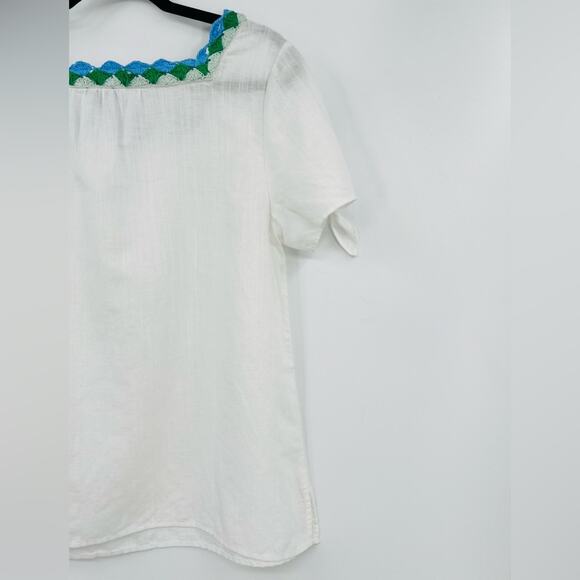 🆕 NWT Talbots Crochet Trim Linen Top Blouse Square Neck Bow Tie Sleeve Medium - Picture 15 of 16